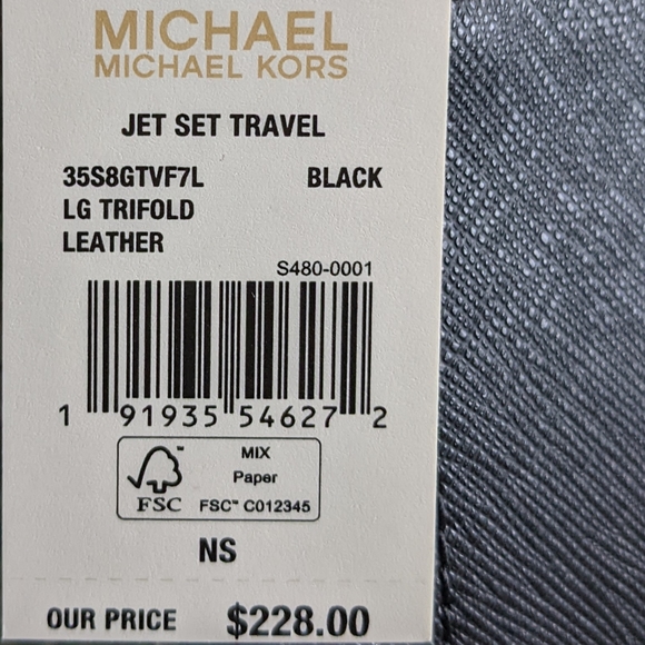 Michael Kors Black Jet Set Travel Flat Trifold Large Wallet - Picture 4 of 4